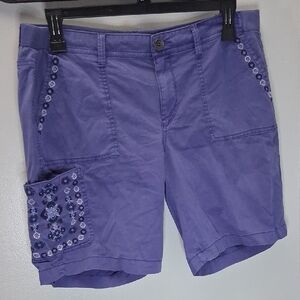 Sonoma Purple Women's Embroidery Floral Cargo Shorts Size 14P